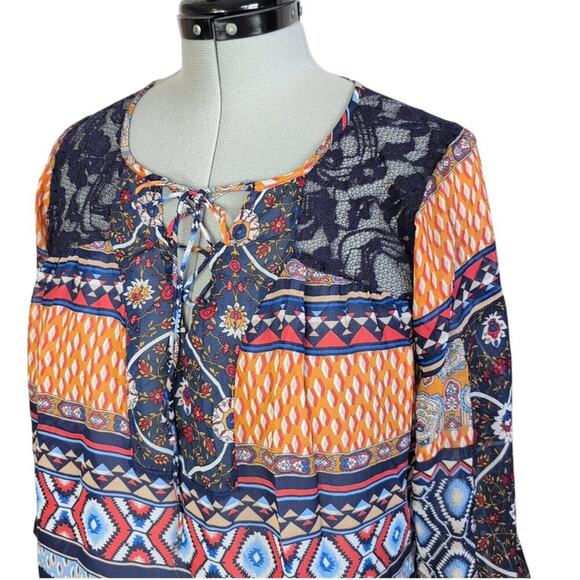 fig and flower Multi-Color Semi-Sheer Top, Size Large, Boho, Lightweight - Picture 8 of 8